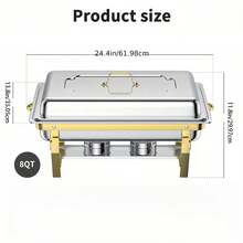 1-2pcs 8-Quart Full-Size Buffet Chafer Set - Stainless Steel Chafing Dish With Lid, Tray, Water Pan And Fuel Holder (Silver/Gold) - Premium Rolled Edges, Designed For Cooking - Ideal For Restaurants, Events, Weddings - Silver - View 10