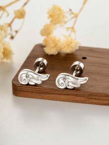 1pc Skin-Friendly Hypoallergenic Titanium Steel Angel Wing Design Unisex Screw Ear Bone Piercing Earring - Angel Wing Ear Bone Nail - View 1