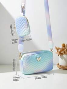 1 pieza Conjunto de bolso bandolera y monedero con patrón floral ondulado para niñas, 2 piezas de moda, color degradado aleatorio, adecuado para varias ocasiones - M2182 - Ver 2