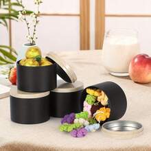 Black & White Metal Candle Jars With Wooden Lids, Available In Multiple Colors, Suitable For DIY Candle Making, Food Storage, And Gift Packaging