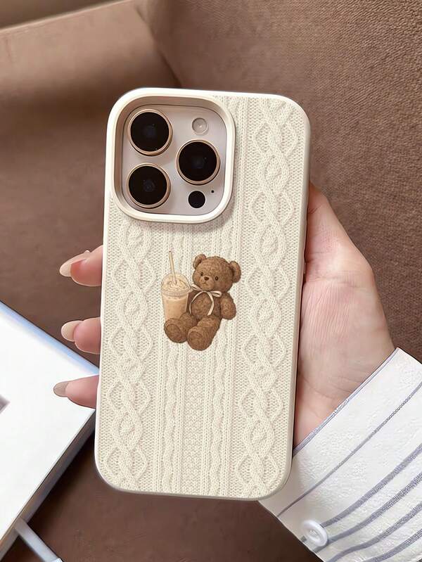 1 pezzo Custodia per telefono in silicone liquido antishock e anti-impronta digitale, con design artistico a forma di orso, compatibile con 17/16/16Pro/16Plus/15/15ProMax/15Pro/11/12/13/14ProMax/11Pro/11ProMax/12Pro/12ProMax/13Pro/13ProMax/14Pro/14ProMax, morbida e di alta qualità