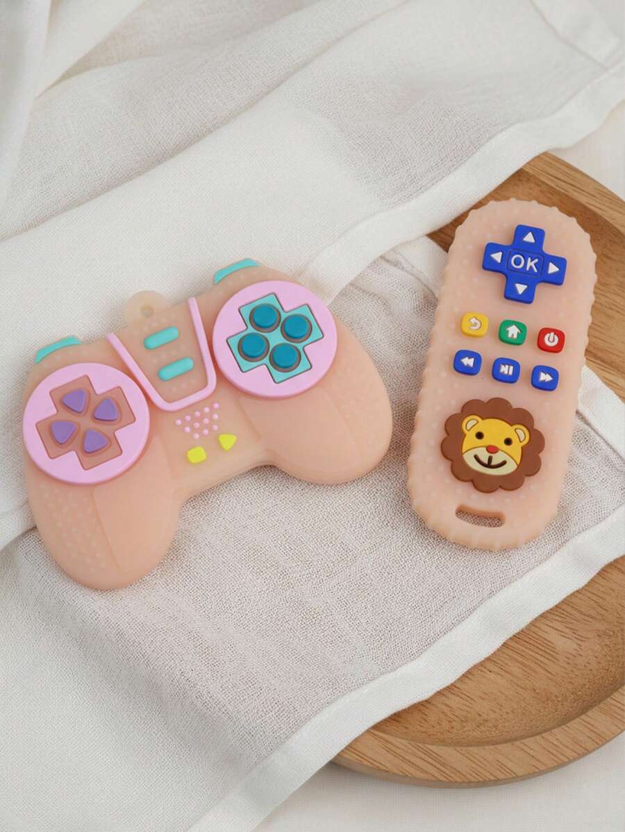 2pcs/Set Adorable Lion Shaped Baby Teether & Realistic Gaming Console Teether - Silicone - Sensory Soothing Toys For Infants - Perfect Gifts For Halloween, Thanksgiving And Christmas, Best Baby Toys - Multicolor - View 1