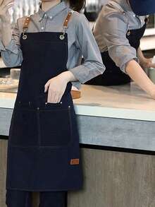 1pc Thickened Canvas Apron,Waterproof Apron And Oil-Proof Apron With Pockets,Universal Apron For Women And Men,For Cooking Coffee Bar,Restaurant,Multipurpose Aprons Professional Kitchenwear - 彩色 - 查看 3