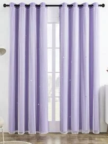 1 件装镂空星形双层薄纱窗帘，顶部带孔眼，饰有可爱的镂空星形图案，适用于卧室、客厅、主题房间和节日派对装饰 - 紫色 - 查看 5