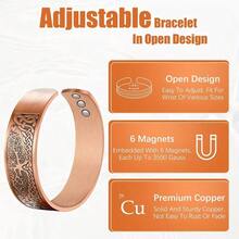 1Pc Vinatge Men's Copper Magnetic Bracelet Celtic Knot Life Of The Tree Carving Open Cuff Bangle With 6 Magnets - Adjustable Size Jewelry Gift For Punk Men Women Boyfriend Dad Fathers Day Best Friend Gift Back To School Halloween Christmas Accessories (Electroplating Products Have A Slight Scratch Is Normal) - Burgundy - View 2