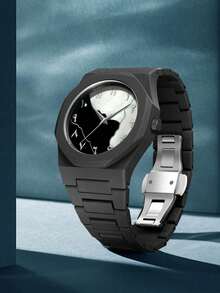 GUANQIN 1pc Boxed New Minimalist Casual Slim Versatile Men's Watch With Arabic Numerals Calendar Silicone Quartz, Suitable For Daily Life & Holidays Gift,Halloween, Christmas,Father's Day,Valentine's Day,Students,Festivals,Dating,Business, Daily,Gifts - Black - View 7