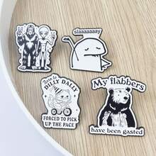 Creative Alien Animal Pin - Black & White Cartoon Badge, Unique Patterned Brooch,  Fashion Accessory, Cool & Quirky Design For Bags & Clothing - XZ4198-2 - Xem 4