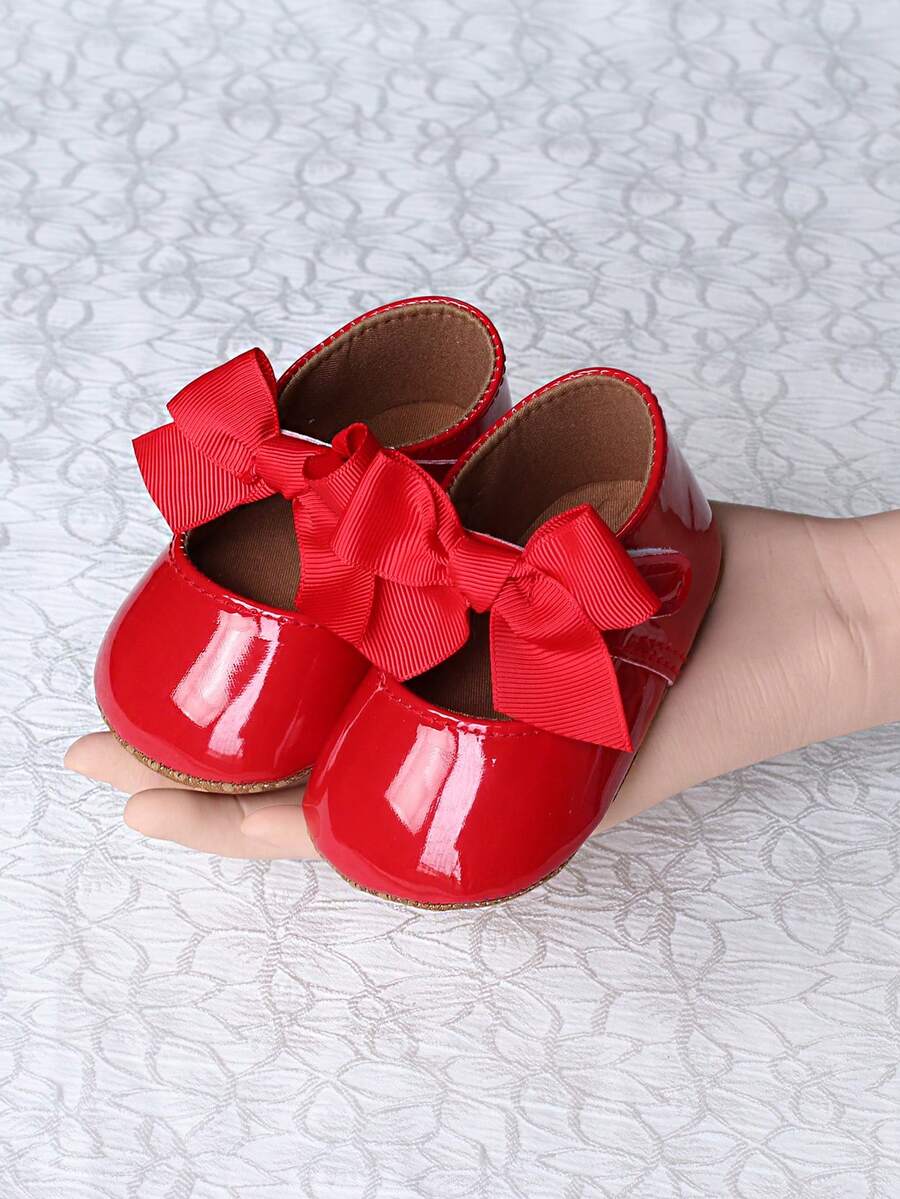 1 Pair Infant Girl Toddler Shoes, Cute Bow Princess Style Infant Walking Shoes - Red - View 1