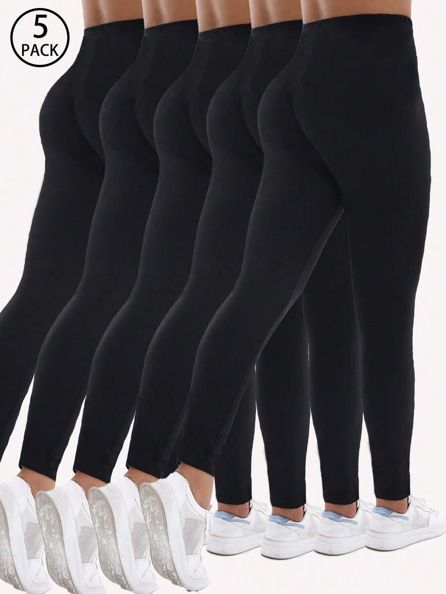 Spring Summer 5 Packs European American Fashion Women's Simple Black Leggings Sports High Stretch Leggings Outdoor Casual Yoga Pants Fall