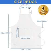 4 Pack Chef Apron, Adjustable Apron With 2 Pockets, Unisex Personalised Apron For CooFKing, Kitchen, Restaurant,White - Trắng - Xem 3