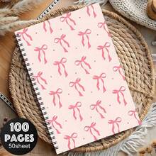 Sổ tay lò xo 100 trang màu hồng thời trang với nơ, món quà hoàn hảo cho phụ nữ và bé gái, sổ ghi chép phong cách, dễ thương và bền, đồ dùng học tập. - Nhiều màu - Xem 5