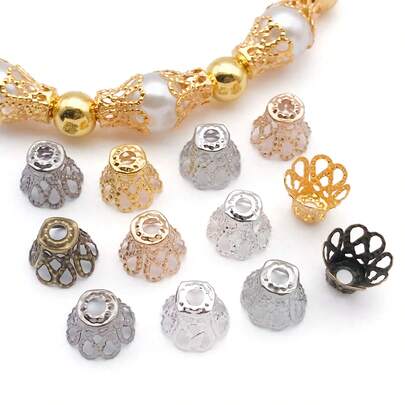 100pcs Flower Shape Iron Flower Petal Bead Caps Spacers For Earring Bracelet Necklace DIY Jewelry Making Supplies