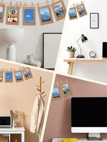 Multi Colored Hanging Paper Photo Frame Kit (With Hemp Rope And Wooden Clothespins) To Match Any Aesthetic, These Sturdy Paper Photo Frames Come With Hemp Rope And Wooden Clothespins That Can Be Quickly Assembled Without Tools For Instant Photo Display. - Multicolor - View 3