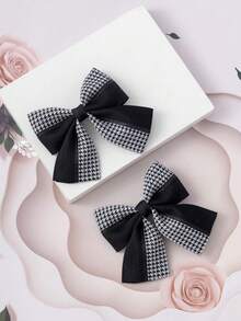 2 st enkla svarta och vita söta rosetthårspännen för tonåringar - Svart och Vitt - Visa 4