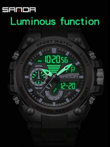 SANDA 3302 Men's LED Digital Quartz Watch, Waterproof Outdoor Sports Multifunctional Dual Display Electronic Watch - Black - View 4