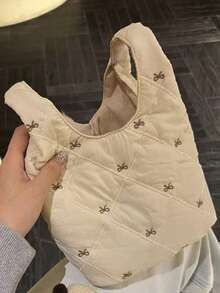 柔软蝴蝶刺绣腕包，轻巧通勤休闲手提包，适合日常使用，可爱优雅的小包 - 杏色 - 查看 6