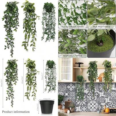 2 Piezas de Plantas Artificiales Colgantes de Vides Falsas, Falso Hiedra Falsa Hojas Vegetación Planta para Decoración de Habitaciones y Oficinas(Cian)