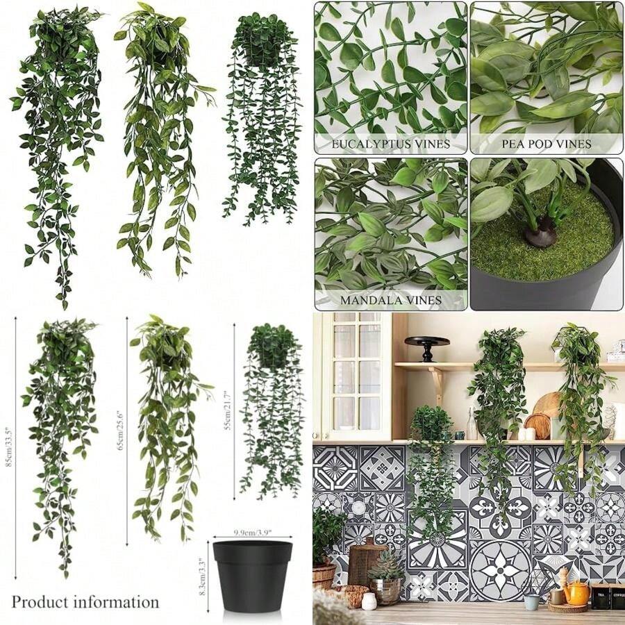 2 Piezas de Plantas Artificiales Colgantes de Vides Falsas, Falso Hiedra Falsa Hojas Vegetación Planta para Decoración de Habitaciones y Oficinas(Cian) - Multicolor - Ver 1