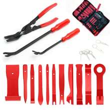 19 piezas/juego de clips para puertas de coche, herramientas de desmontaje de coche, kits de reacondicionamiento de DVD estéreo, herramienta de extracción de panel de moldura de plástico interior - Rojo - Ver 2