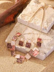 Cring Coco 2 Ohrringe + 1 Halskette, 3-teiliges Modeschmuckset für Frauen, geometrischer Rautenkettenstil, einstellbar, beliebte Farbe Khaki, elegant, sexy, Zinklegierung mit dünner Emaillierung, Bohemien-Stil, für Alltag, Party, Urlaub, Valentinstag, Muttertag, Weihnachten, als Geschenk - Braun - Übersicht 8