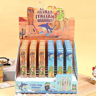 1/3/5支装 Brainrot Tralala Tungtung Sahur 中性笔，黑色墨水，0.5mm 细笔尖，适合在学校、办公室和家中流畅书写，带按压式凝胶墨水走珠，握感舒适，速干，是万圣节和圣诞节的理想礼物。