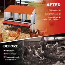 Techigher Chicken Nesting Boxes, 3/4 Hole Metal Chicken Egg Laying Box With Pull-Out Trays And Rollout Egg Collection For ChickenCoop - Orange With Metal Legs, 3 Holes - View 4