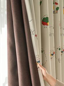 1片装优质高遮光加厚黑色金底布窗帘，饰以欢快的绵羊村庄图案，适用于男孩/女孩房、别墅、农舍、阳台、客厅、卧室，350克高密度窗帘 - 藍色 - 查看 8