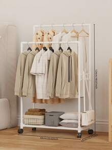 1pc Single-Tier Garment Rack,Simple Floor Standing Clothes Drying Rack For Bedroom, Dorm, Movable Shoe & Clothing Storage Shelf - Multicolor - View 3