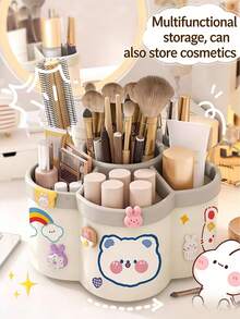 1个可爱旋转笔筒，超大容量多功能桌面文具收纳盒，旋转办公桌整理器 - 多隔层文具收纳盒，耐用PP材质，儿童房必备收纳用品 - 彩色 - 查看 4