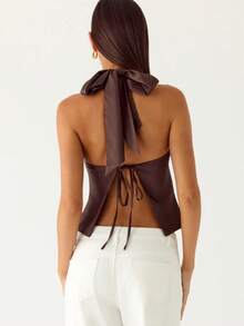 Women's Halter Neck Tank Tops Y2K Front Keyhole Sleeveless Crop Tops Cute Back Tie-Up Cropped Vest Open Back Chiffon Camisole Summer Casual Blouse Going Out Tops Strretwear Shirt For Party Beach - 深棕色 - 查看 4