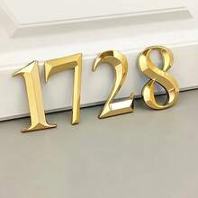 1pc 0-9 Numeric Embossed Self-Adhesive House Number Sticker, Gold House Number Plate For Hotel, Motel