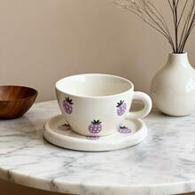 1 Set Creative Minimalist Hand-Pinched 3D Embossed Blueberry, Cherry, Lemon, Strawberry Ceramic Coffee Cup & Saucer, Mug Tableware - Multicolor - View 6