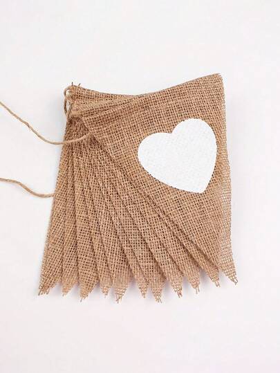 13 件装可重复使用的复古心形麻布三角旗，适用于情人节、婚礼、派对、母亲节、生日装饰