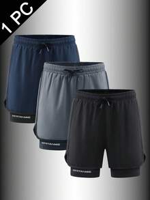 Solid Color Sports Shorts For Spring/Summer, Non-SlipDouble Layer Unisex Running/Outdoor Fitness Shorts,Lightweight Loose Casual Pants Black - Black - View 6