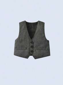 BOARNSEORL 2pcs Baby Boys Gentleman Outfit, Long Sleeve Romper With Bow Tie And Gray Vest, Fashionable & Cute For Birthday Party, Wedding, Christening, 1st Birthday Celebration - Dark Grey - View 6