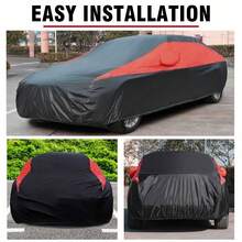 170T Car Cover With Reflective Strips, Waterproof, Snow-Proof, Dust-Proof, Durable, Scratch-Resistant, Made Of Oxford Cloth, Suitable For Various Vehicle Models, Provides Excellent All-Season Protection For Your Car - Black and Red - View 5