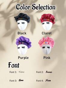 LICVIC 个性化浴帽，定制姓名睡帽，定制缎面睡帽，女士睡帽，可定制发帽，卷发睡帽，缎面发带，美容帽，情人节礼物，生日礼物，时尚，舒适，浴室，卧室，精致，男士，女士，母亲节礼物 - 彩色 - 查看 3