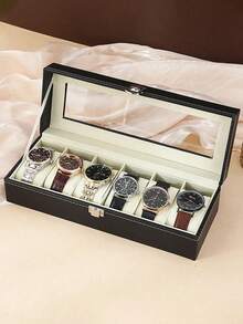 1 Peça Caixa de Exibição de Relógio em Couro PU e Veludo com Tampa de Vidro, Estojo de Armazenamento de Relógio em Couro PU Preto, Caixa de Exibição de Relógio Com Trava, Unissex, Com Almofada de Segurança para Relógios Mecânicos e Eletrônicos, Caixa de Presente Bonita para Exibição, Estojo de Exibição de Relógio, Organizador, Armazenamento Doméstico, Decoração de Quarto, Presente Neutro, Presente de Feriado, Presente de Natal, Presente de Halloween, Essencial de Volta às Aulas, Presente de Volta às Aulas, Presente de Aniversário, Presente de Ano Novo - Preto - Visão 7