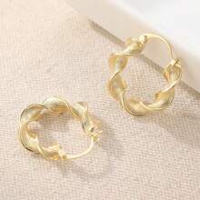 1 Pair Bohemian Minimalist Gold Earrings, Handmade Vintage Copper Material, Fashionable Earrings For Women - Gold - View 4