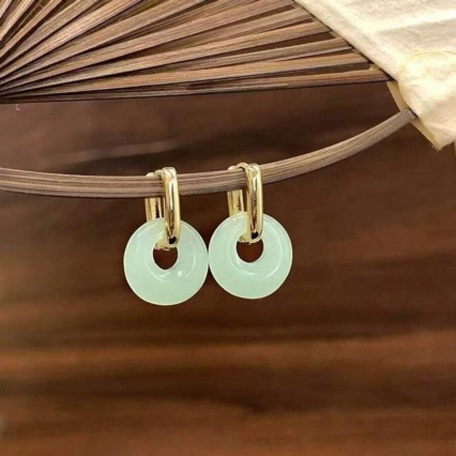New Chinese Style Imitation Hetian Jade Peace Buckle Earrings For Women Detachable Fashion Earrings New High-End Earrings - 耳扣(一對) - 查看 1