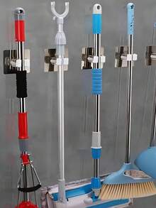 1pc Hole-Free Wall Mounted Mop Holder, Mop Hook, Cleaning Tool Organizer Clip, Mop & Broom Wall Mount Hanger, Multi-Function Mop Rack, Suitable For Bathroom, Kitchen, Garden Cleaning Supplies And Home Storage Organization, Bathroom Organizer, Kitchen Organizer, Bathroom Hook - Multicolor - View 3