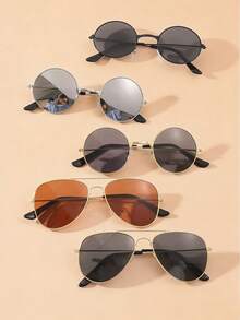 5 Pairs Retro Round Metal Frame Children's Sunglasses, Suitable For Daily Wear, Travel And Beach - Multicolor - View 5