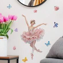 Contemporary Pink Ballet Dancer Wall Decal With Butterflies - PVC Self-Adhesive Wall Sticker For Home Decor, Single Use, Elegant Room Accent|Elegant Room Accent|Easy Installation, Ballet Room Decor - Multicolor - View 5