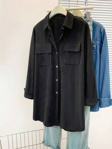 YUXIN Winter & Autumn Must - Have! Loose Corduroy Women's Shirt Jacket, Practical Double - Pocket Design, Perfect For Layering, Fits Daily Commute/Shopping & More Occasions Black - Black - View 3