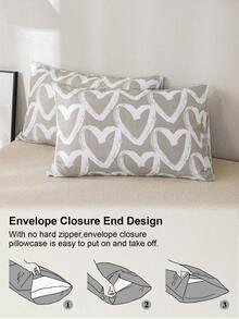 蓬松柔软2/3件套床笠套装，包含床笠、床垫保护套，防皱透气，深口袋设计，抗起球，弹力十足，静音防滑，适用于各种尺寸的床，家居宿舍卧室装饰，可机洗，亲肤舒适，四季皆宜，易于打理，现代简约风格，心形印花 - 彩色 - 查看 6