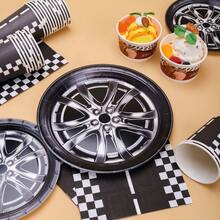 1 Set Car Tire Themed Birthday Party Supplies, Including Disposable Plates, Napkins, Cups, Tablecloth, And Banners, Suitable For 16 Guests, Ideal For Birthday, Wedding, Theme Party, Family Picnic - Multicolor - View 4