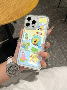 1pc Cartoon Gradient SpongeBob SquarePants & Ugly Fish Pattern Shock-Proof Breathable Phone Case Compatible With Samsung/Compatible With IPhone 17/16/15/14/13/12/11 Pro Max/12 Pro/14 Plus And Other Models - Multicolor - View 4