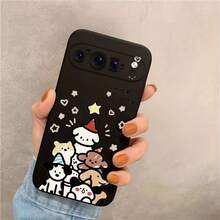 クリスマス子犬の柄の Pixel 9 9Pro Xl 8 8A 8Pro 7 7A 7Pro 6 6A 6Pro電話でケース ブラックフロスト耐衝撃性落下防止保護カバーシェル - ブラック - チェックする 5