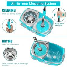 FunClean Spin Mop And BucketMop And Bucket With Wringer Set For Home 360 Spinning Mopping Floor Cleaning Tool With 6 Microfiber Replacement Head Refills 61" Extended Handle 2X Wheel - Blue - 藍色 - 查看 2