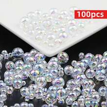 Yiwu Qiyou Accessories Co., LTD 100 hạt/gói, hạt tròn acrylic màu AB, kích thước 4-8mm. - trắng - Xem 5